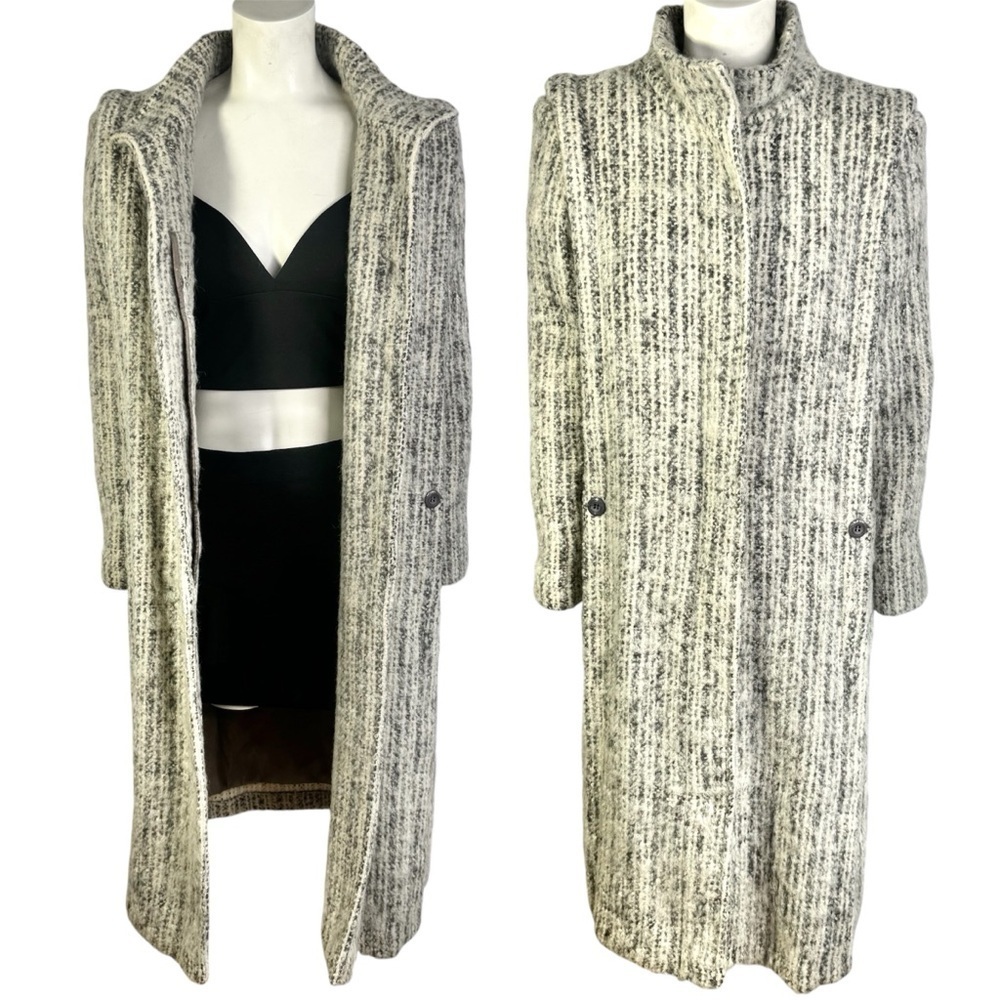 PIERRE DESMARAIS WINTER WOOL COAT WHITE GREY TRENCH COAT VINTAGE MADE IN CANADA